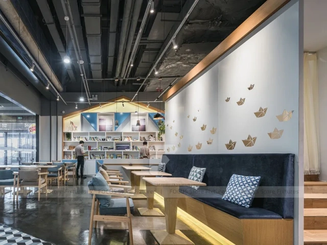 Blue White Beverage Cafe Seating Layout