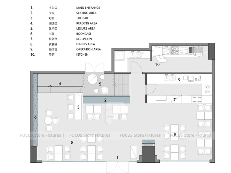 Blue White Beverage Cafe Seating Layout