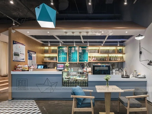 Blue White Beverage Cafe Seating Layout