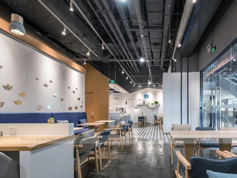 Blue White Beverage Cafe Seating Layout