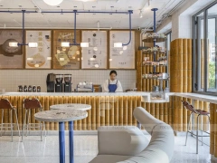 Cream Wood Coffee Bar Seating Layout
