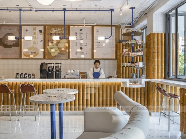 Cream Wood Coffee Bar Seating Layout
