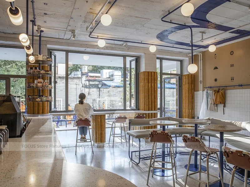 Cream Wood Coffee Bar Seating Layout