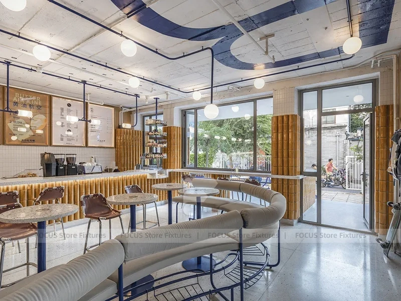 Cream Wood Coffee Bar Seating Layout