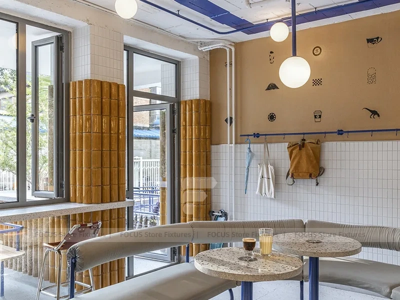 Cream Wood Coffee Bar Seating Layout