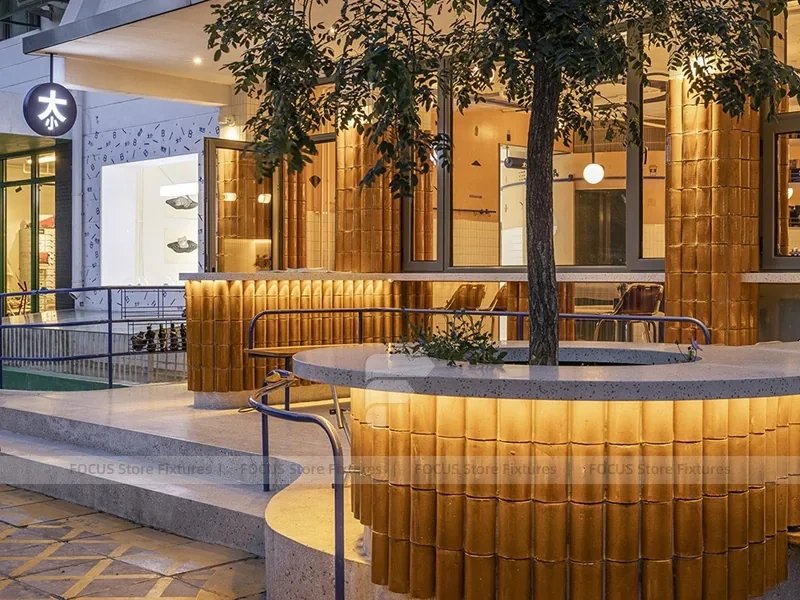 Cream Wood Coffee Bar Seating Layout