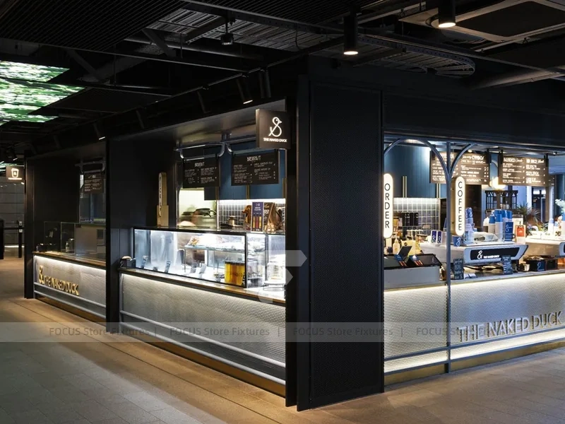 Curved Glass Coffee Shop Window Seating Area
