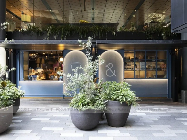 Curved Glass Coffee Shop Window Seating Area