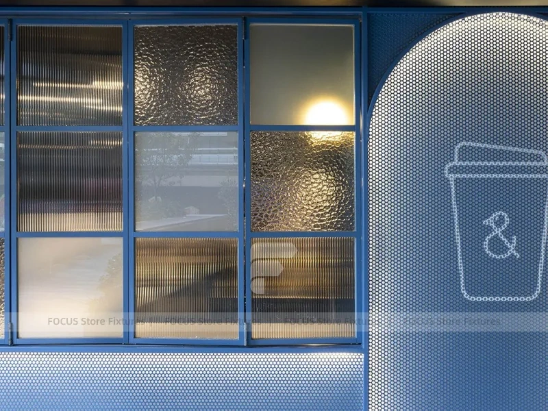 Curved Glass Coffee Shop Window Seating Area