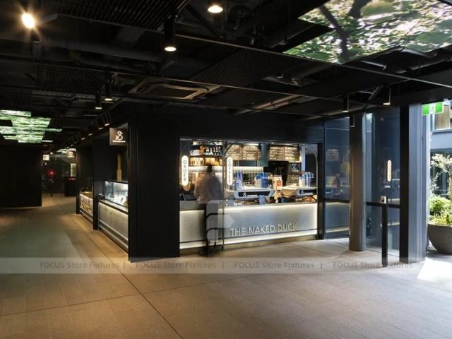 Curved Glass Coffee Shop Window Seating Area