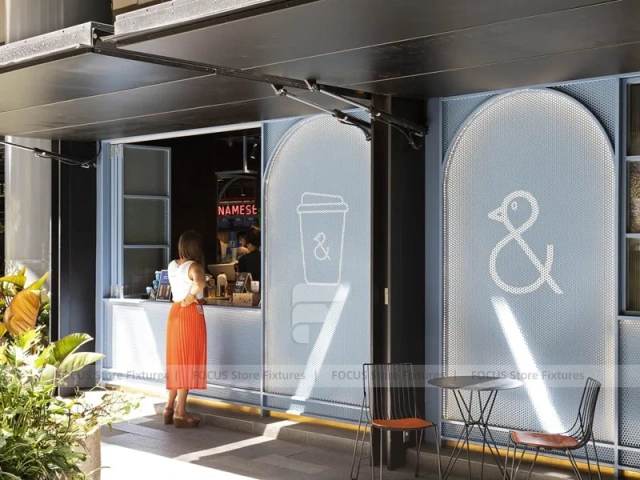 Curved Glass Coffee Shop Window Seating Area