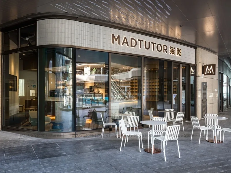 Curved Glass Coffee Shop Window Seating Area