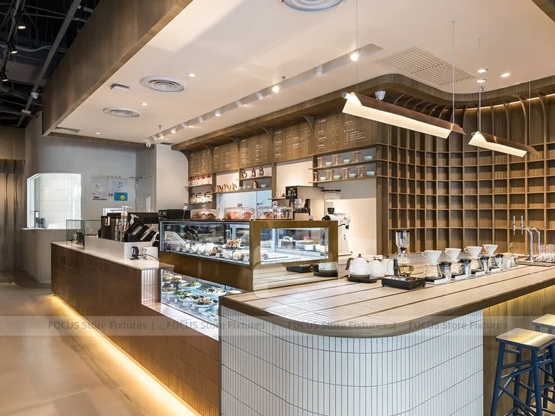 Curved White Bakery Coffee Counter Layout