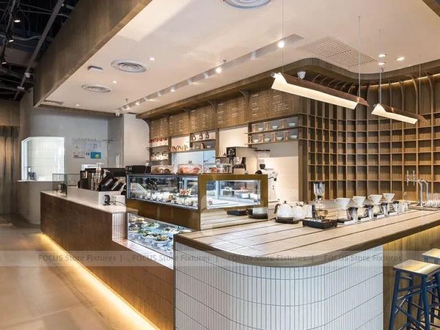 Curved White Bakery Coffee Counter Layout