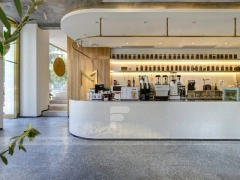 Curved White Coffee Bar Counter Layout