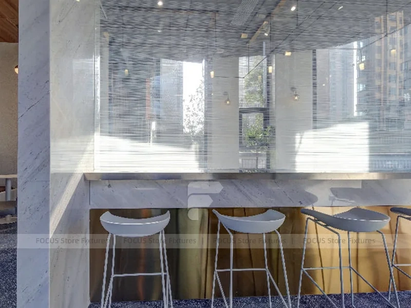 Curved White Coffee Bar Counter Layout