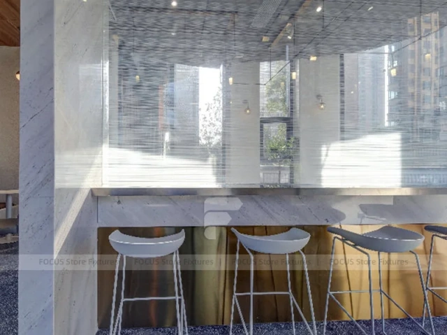 Curved White Coffee Bar Counter Layout