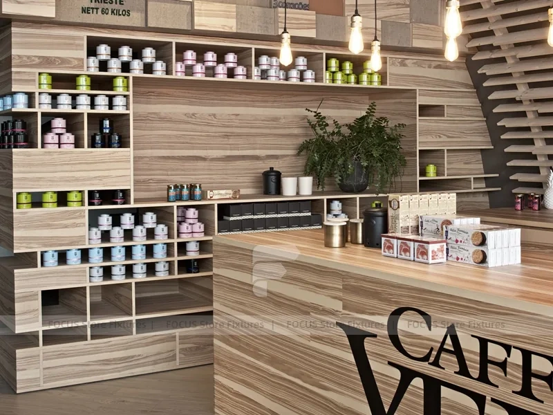 Curved Wood Coffee Shop Seating Wall
