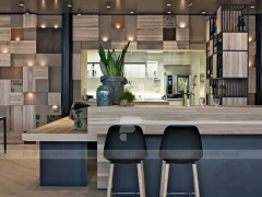 Curved Wood Coffee Shop Seating Wall
