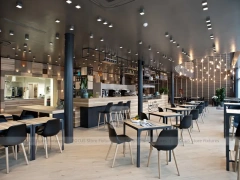 Curved Wood Coffee Shop Seating Wall