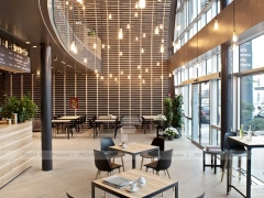 Curved Wood Coffee Shop Seating Wall