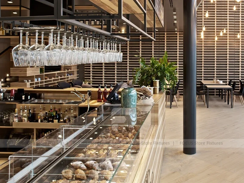Curved Wood Coffee Shop Seating Wall