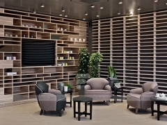 Curved Wood Coffee Shop Seating Wall
