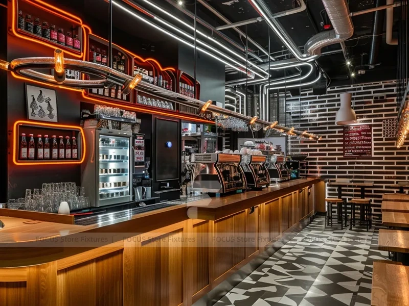 Dark Industrial Coffee Bar Counter Layout