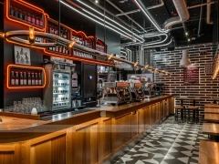 Dark Industrial Coffee Bar Counter Layout