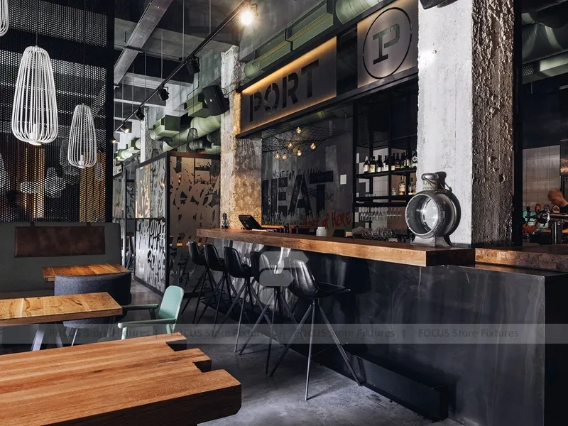 Dark Industrial Coffee Bar Counter Layout