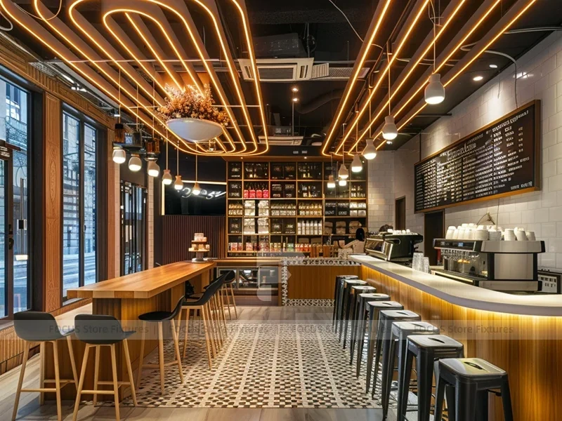 Dark Industrial Coffee Bar Counter Layout