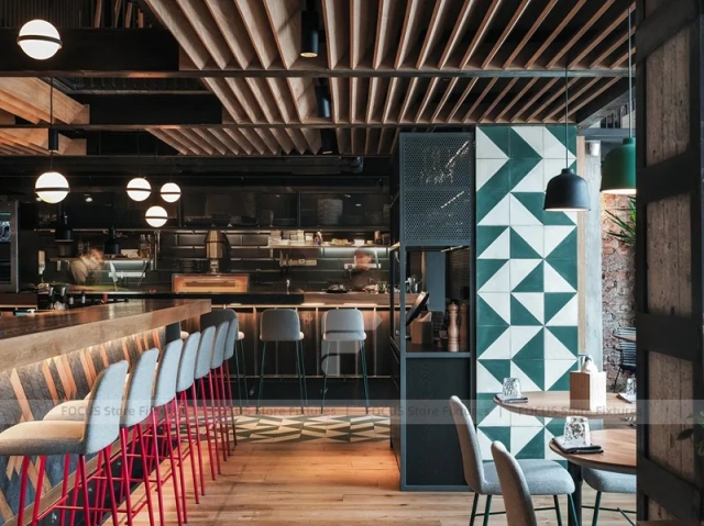 Dark Industrial Coffee Bar Counter Layout