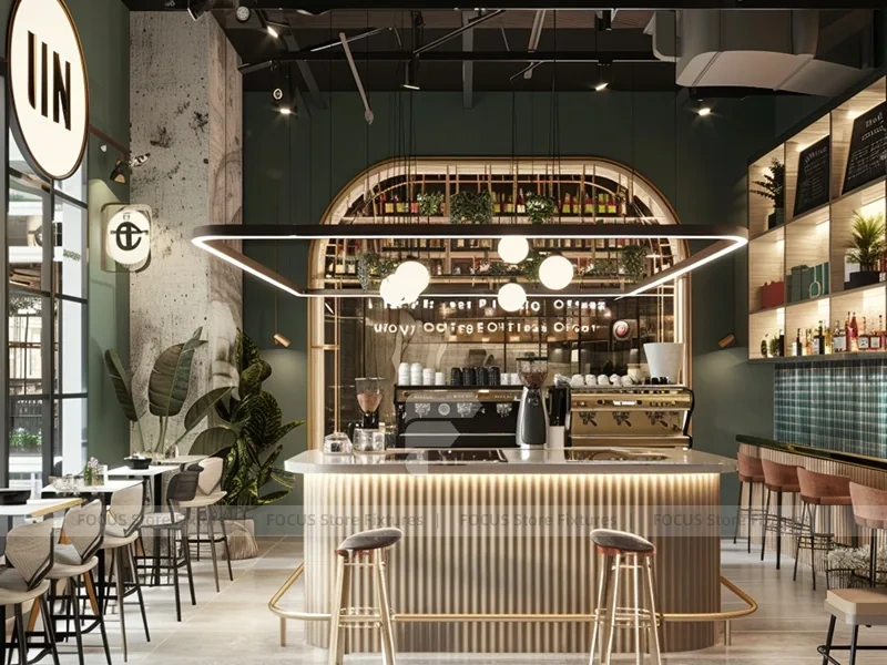 Dark Industrial Coffee Bar Counter Layout