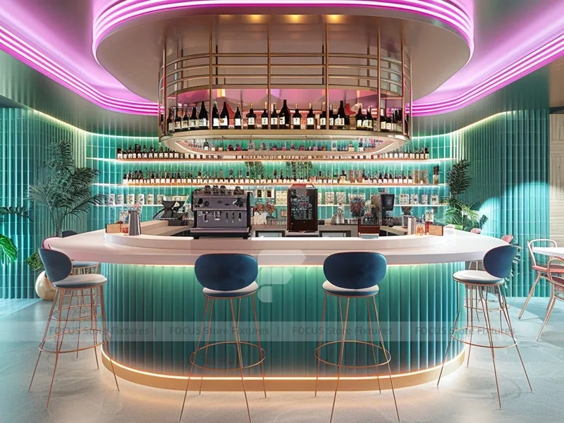 Dark Industrial Coffee Bar Counter Layout