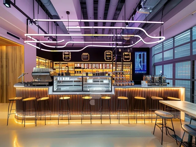 Dark Industrial Coffee Bar Counter Layout