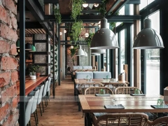Dark Industrial Coffee Bar Counter Layout