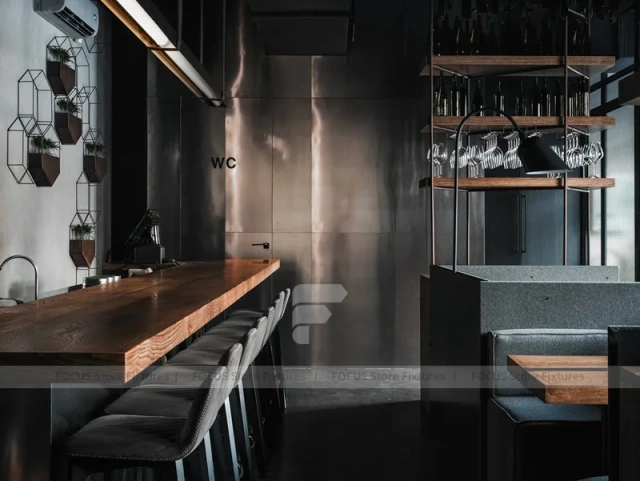 Dark Industrial Coffee Bar Counter Layout