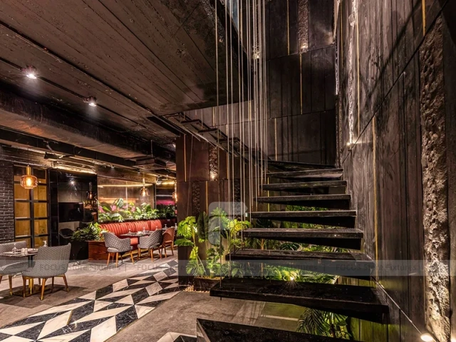Dark Lounge Coffee Shop Seating Area