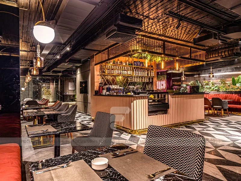 Dark Lounge Coffee Shop Seating Area