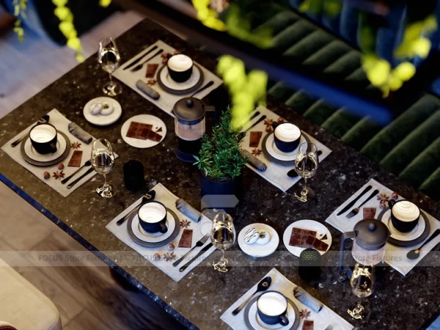 Dark Marble Dessert Cafe Table Styling