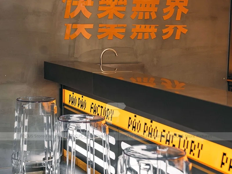 Dark Neon Tea Bar Counter Wall