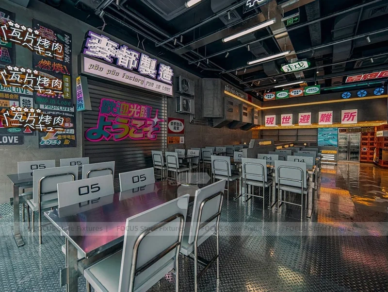 Dark Neon Tea Bar Counter Wall