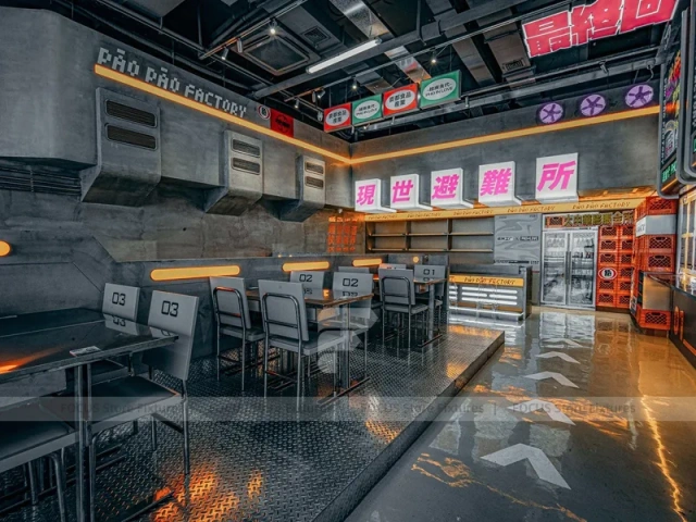Dark Neon Tea Bar Counter Wall