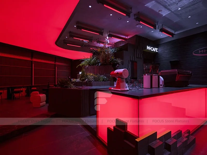 Dark Red Neon Beverage Counter Bar