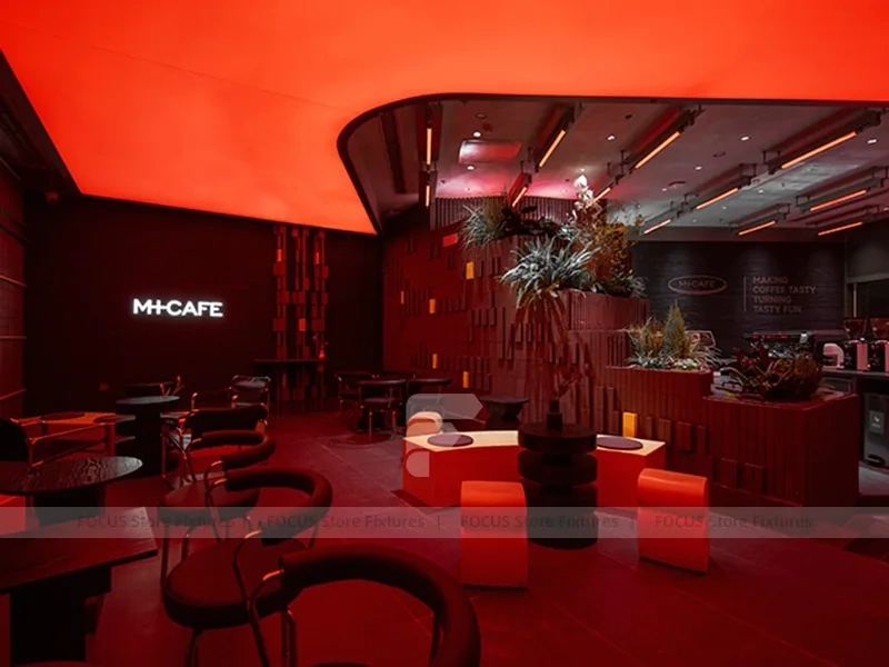 Dark Red Neon Beverage Counter Bar