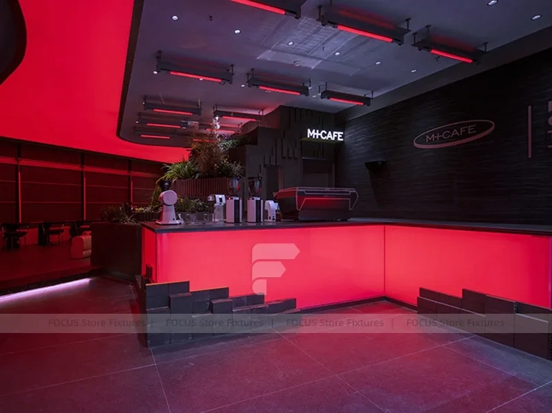 Dark Red Neon Beverage Counter Bar
