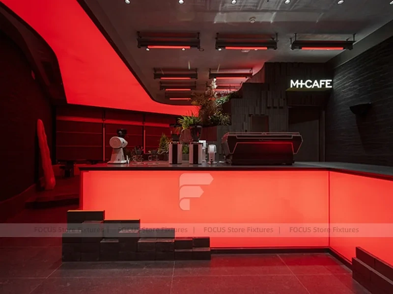 Dark Red Neon Beverage Counter Bar