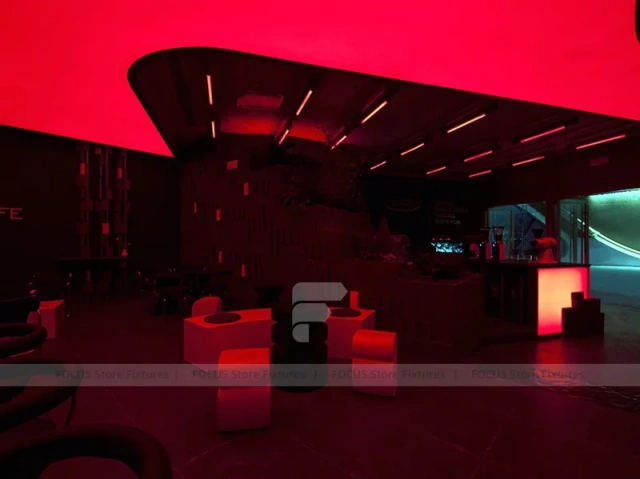 Dark Red Neon Beverage Counter Bar