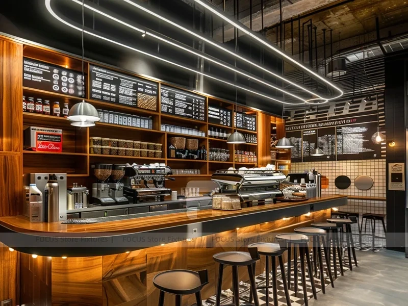 Dark Wood Coffee Bar Seating Counter