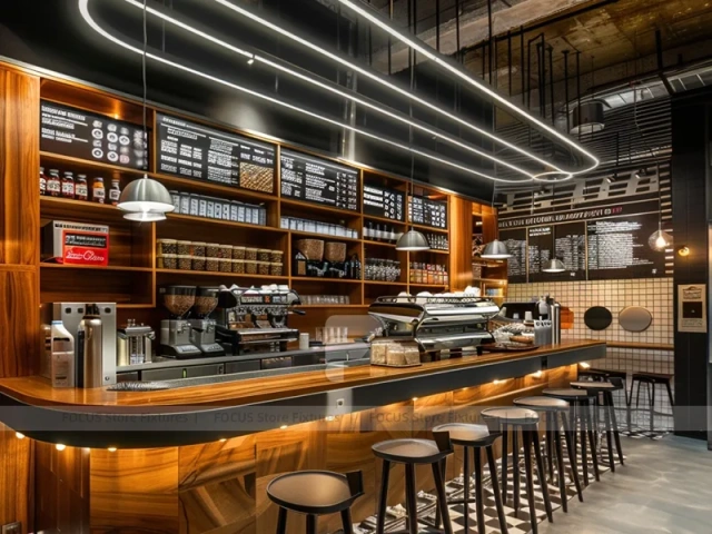 Dark Wood Coffee Bar Seating Counter